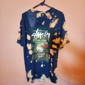 Stussy Bleach Dyed T-shirt Large Navy Blue